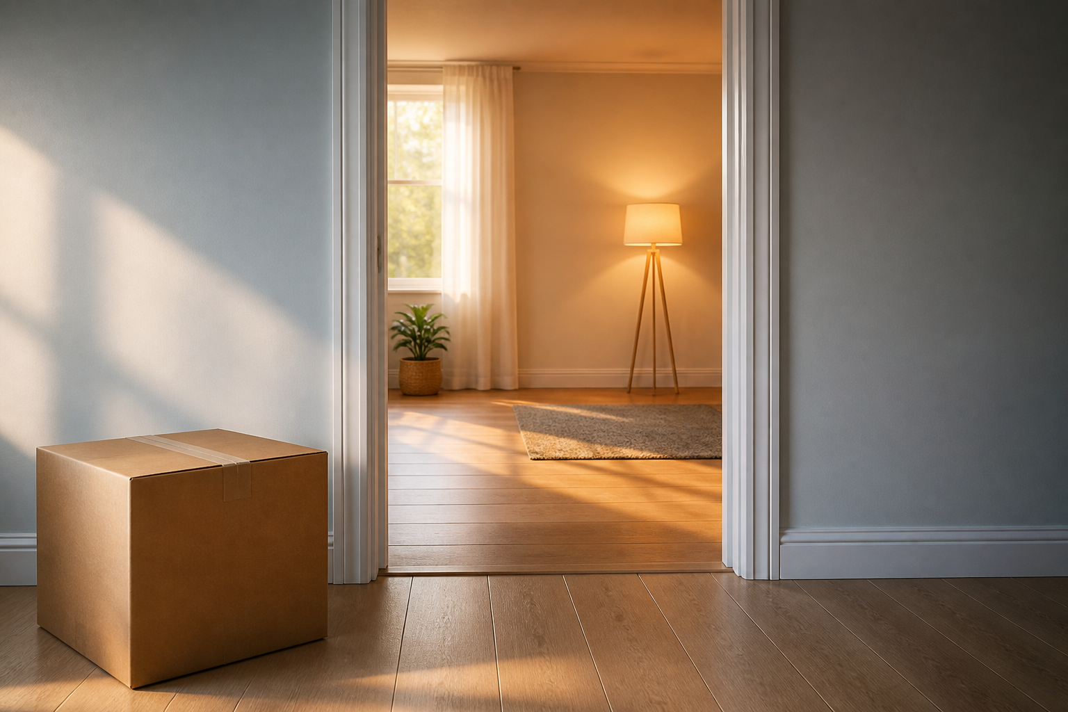 Illustrative Darstellung zum Ratgeberthema Stromvertrag beim Umzug: Alte und neue Wohnung trennen